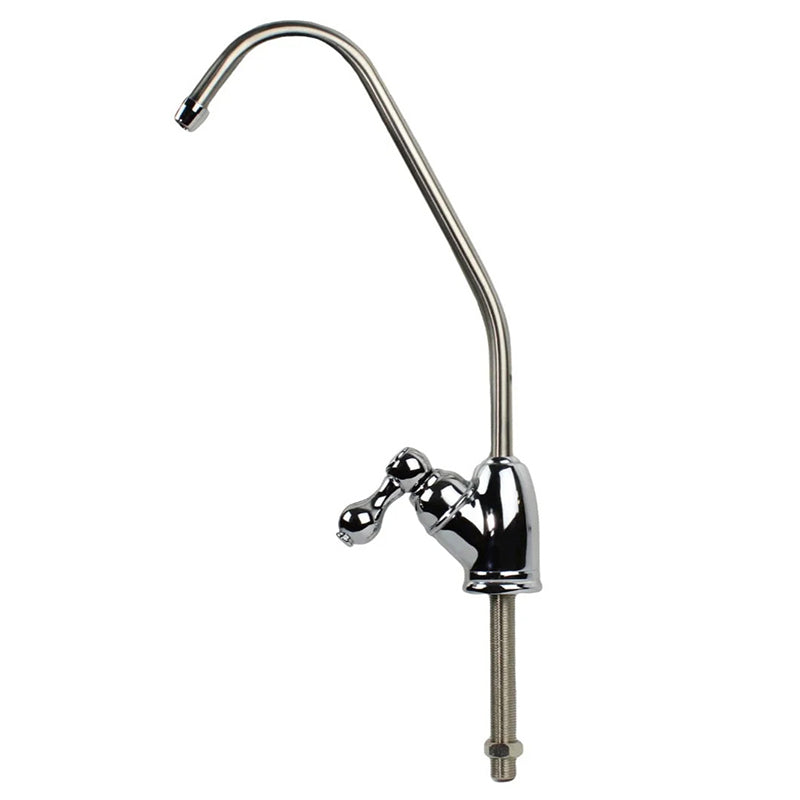 Chrome Faucet with 1/4" Tube (European Handle) attachment for Fluoride Removal + SMART Single Under Sink Water Filter System 