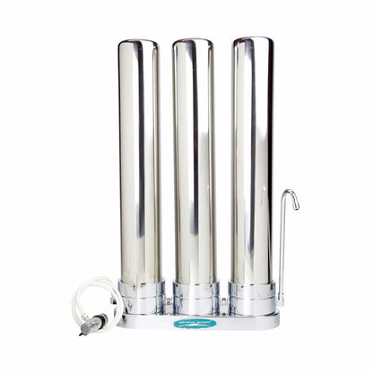 Triple Stainless Steel Crystal Quest 80,000 Gallon Countertop Water Filter System