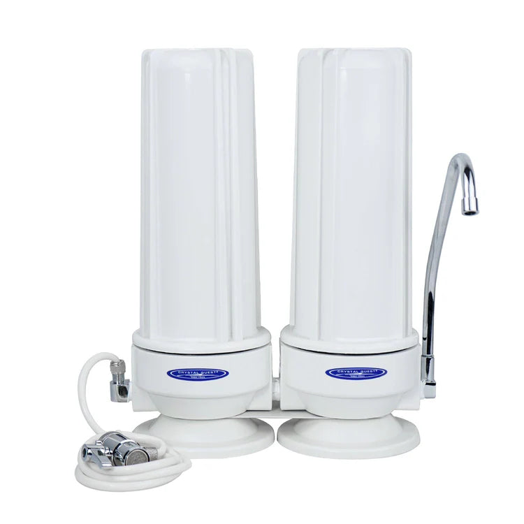 double white polypropylene fluoride countertop water filter system crystal quest countertop water filters