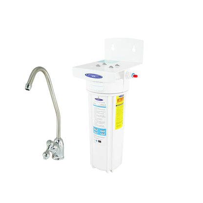 Crystal Quest Fluoride Removal + SMART Single Under Sink Water Filter System with filter and faucet attachment