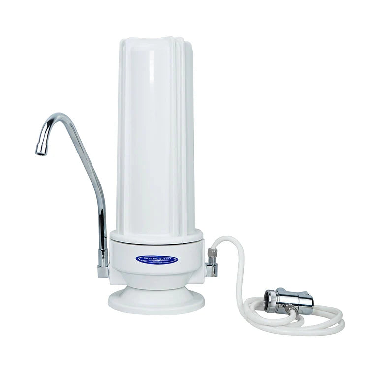single white polypropylene fluoride countertop water filter system crystal quest countertop water filters