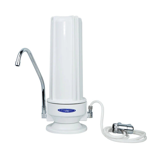 single white polypropylene fluoride countertop water filter system crystal quest countertop water filters