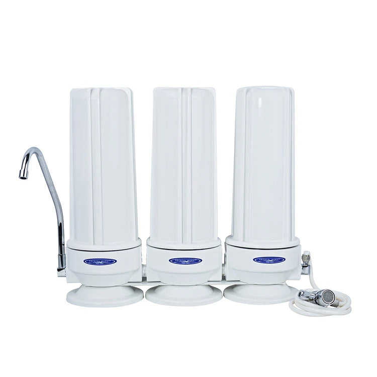 triple white polypropylene fluoride countertop water filter system crystal quest countertop water filters