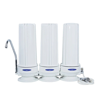 triple white polypropylene fluoride countertop water filter system crystal quest countertop water filters